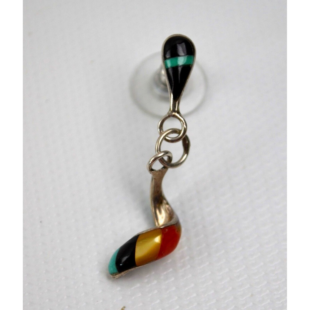 Vtg (1) Single Spiral Post Pierced Earring Silver Back Multicolor Coating 1.5"
